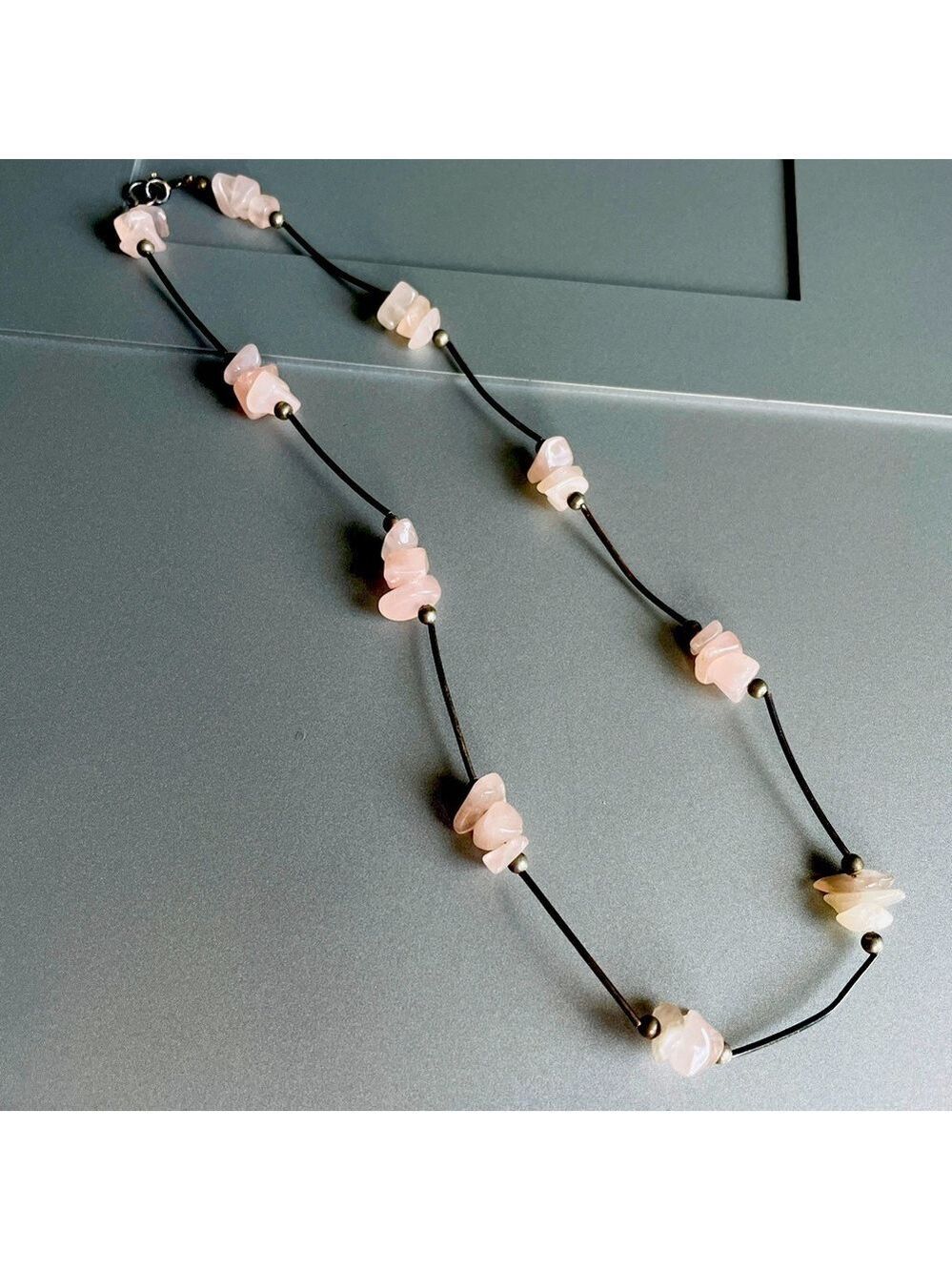 Natural Pink Rose Quartz Sterling Silver Vintage Necklace